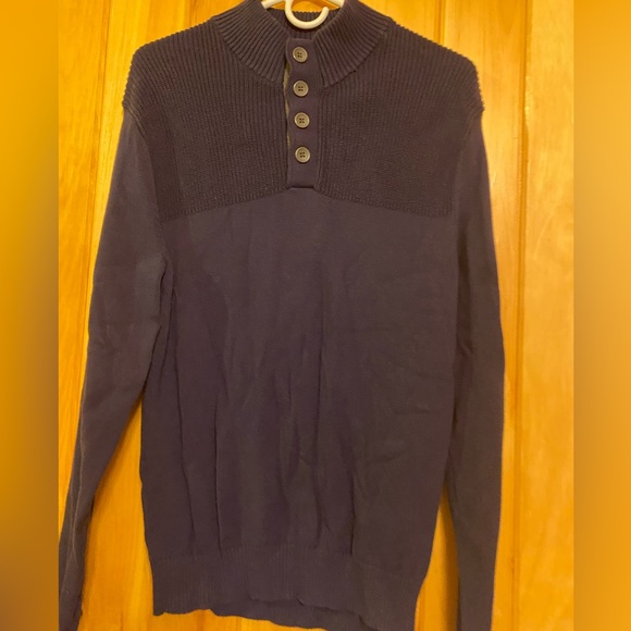 Club Room Navy Long Sleeve Sweater with Quarter Button Down - Picture 2 of 5